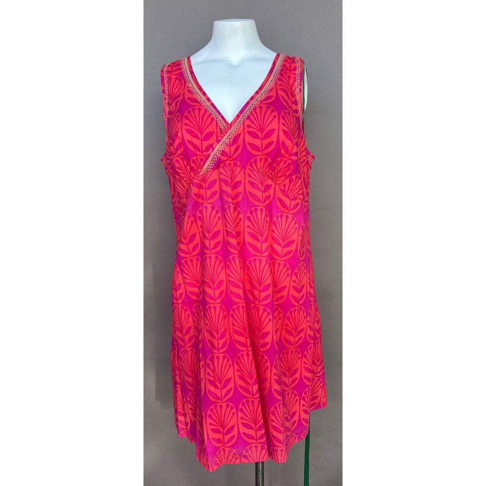 Sigrid Olsen Cotton Shift Dress 1X Sleeveless Pink Orange Zip Minimalist Coastal - Picture 13 of 13